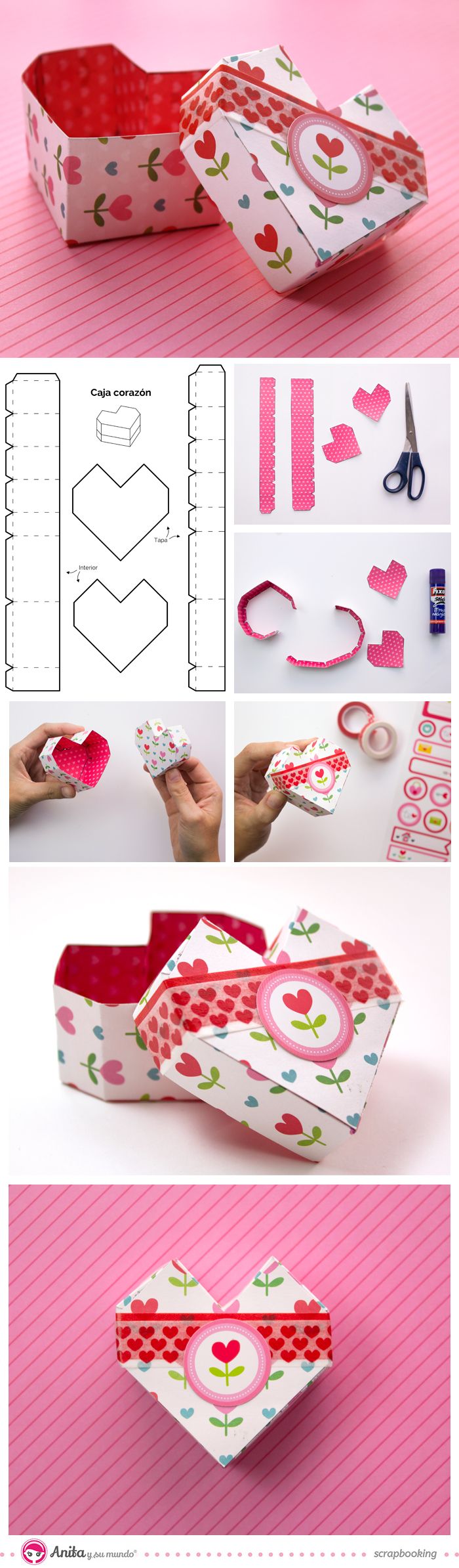 caja de papel en forma de corazón origami heart box Anita y su mundo